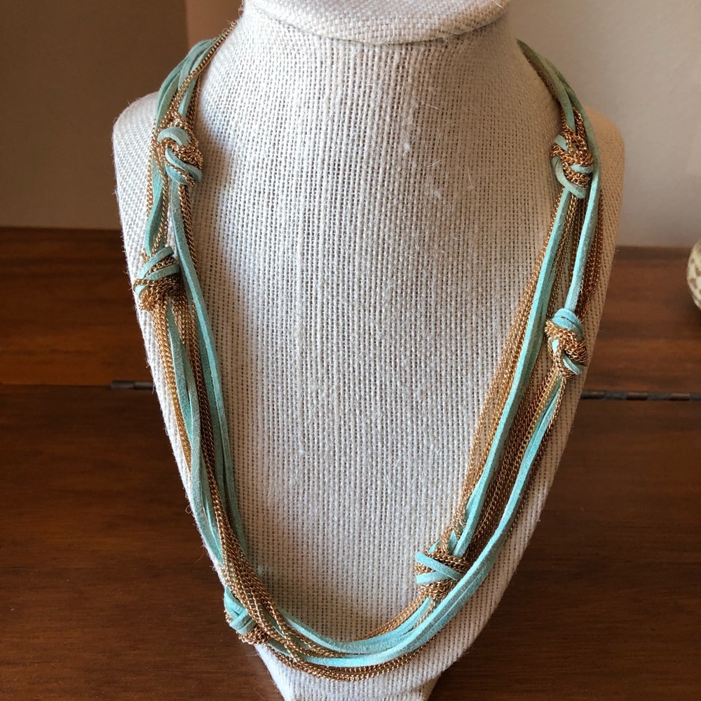 Long Blue and gold necklace